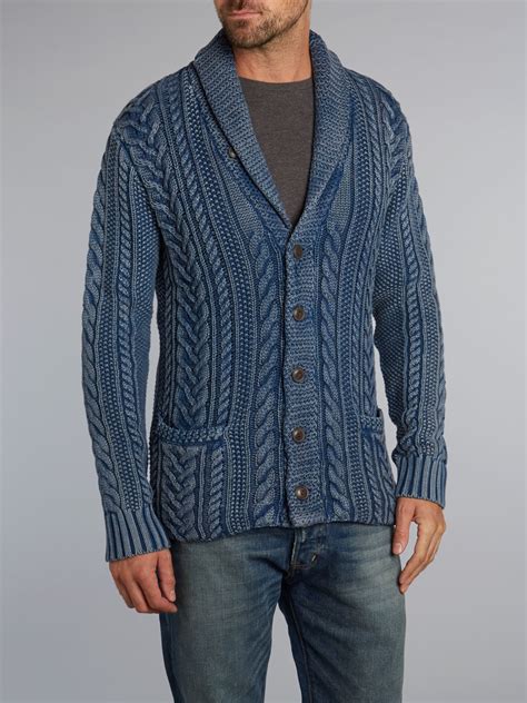 Denim Supply Ralph Lauren Cable Knit Shawl Cardigan In Blue For Men