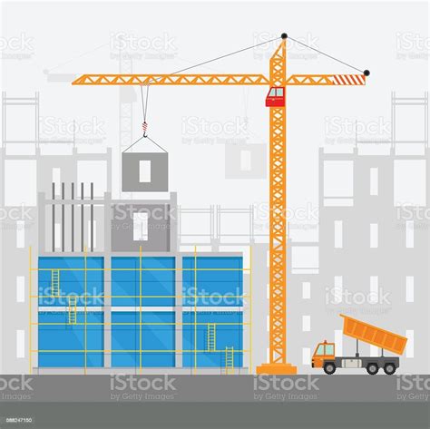 Concept Of Process Construction Building A House Vector Illustration Background Stock