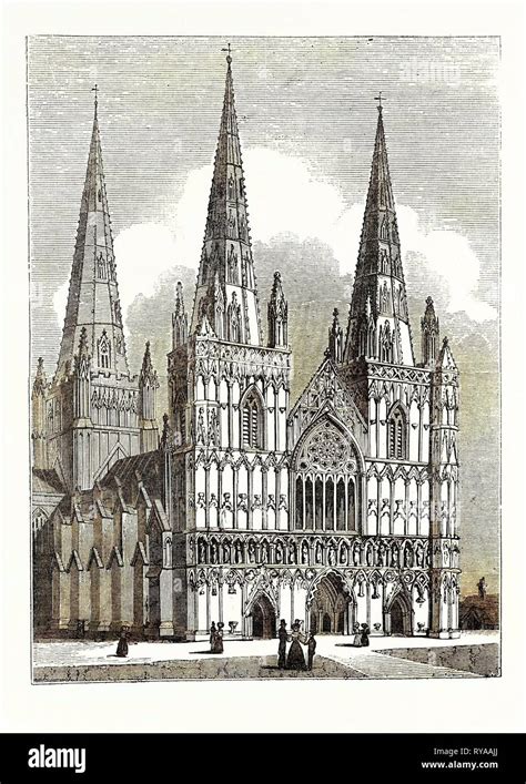 West Front Of Lichfield Cathedral Stock Photo Alamy