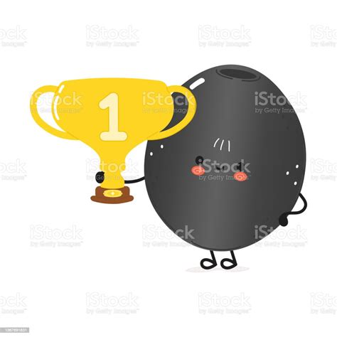 Cute Funny Green Olive Hold Gold Trophy Cup Vector Hand Drawn Cartoon Kawaii Character