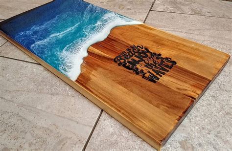 Custom Personalized Beach Waves Epoxy Charcuterie Board Cheese Tray