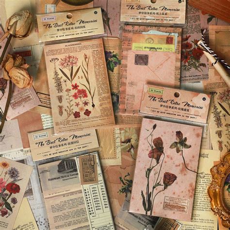 Journamm 30pcs Pack Vintage Scrapbook Materials Paper Collage Junk