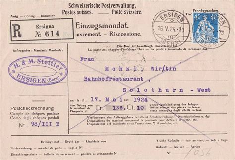 Einzugsmandat Ersigen 1924 Mit Sitzende Helvetia Nr 161 Kaufen Auf