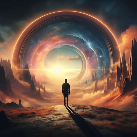 Premium AI Image Surreal Scene Of A Man Standing In Front Of A Portal