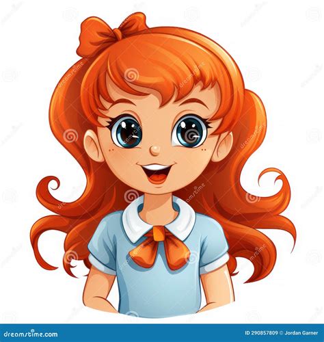 A Cartoon Girl With Long Red Hair Wearing A Blue Shirt And Tie Stock