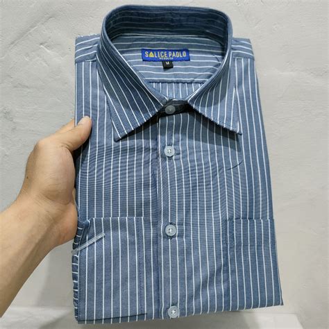 Jual Kemeja Pria Salice Paolo Panjang Reguler Motif Salur Rotan Biru