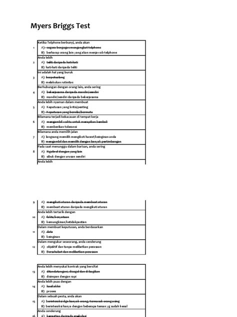 Myers Briggs Test | PDF