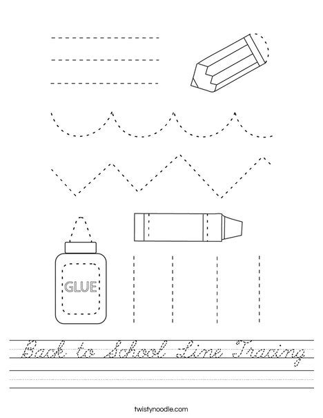 Back To School Line Tracing Worksheet Cursive Twisty Noodle