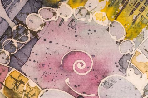 Spiral Fragment Hot Batik Background Texture Handmade On Silk Stock Illustration