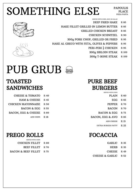 Menu At Papoulis Place Restaurant Sandton Merrow Down Plaza Corner