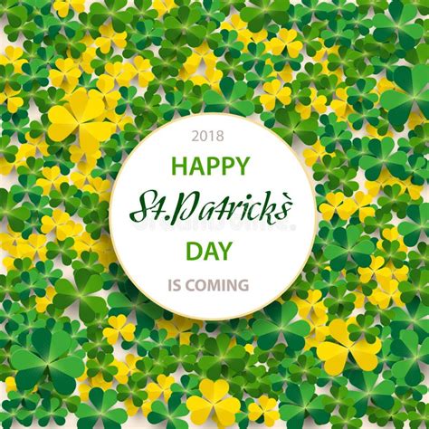 Saint Patrick`s Day Vertical Border With Green And Gold Four And Tree Leaf Clovers On White