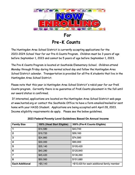 Prek Counts Information Huntingdon Area School District