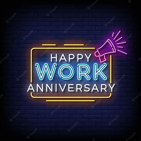 Letrero De Neón Feliz Aniversario De Trabajo Con Vector De Fondo De