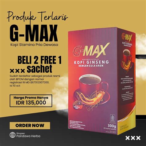 Jual Kopi Stamina Pria Wanita Terbaik G MAX Original Kopi Gingseng