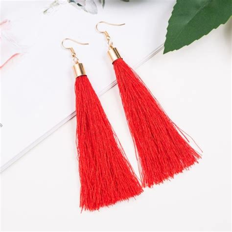 Jewelry Long Red Tassel Earrings With Gold Hardware Poshmark