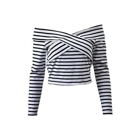 Rotita Off The Shoulder Long Sleeve Striped T Shirt 24 Liked On