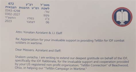 Thank You For Helping Us Raise Money For 100 Pairs Of Tefillin For Idf