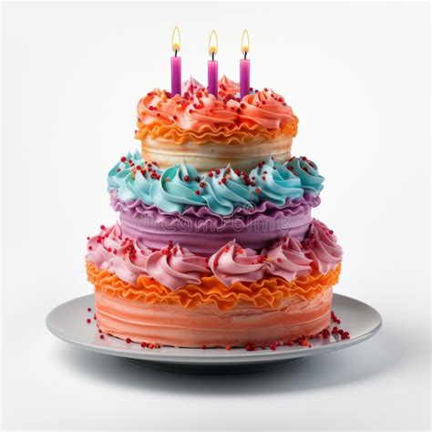 Three Layer Cake With Candles Stock Photo Image Of Layers Occasion