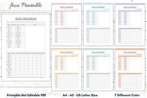 Printable Body Progress Tracker Template Body Measurements Etsy