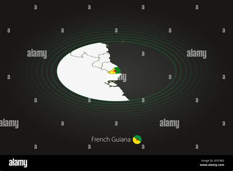 French Guiana Map In Dark Color Oval Map With Neighboring Countries Vector Map And Flag Of