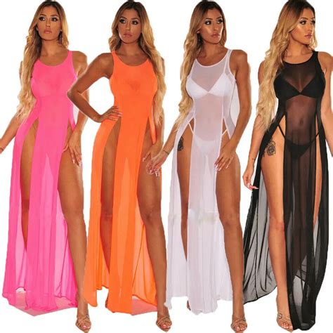 Sexy Lingerie Dress Set Fashion Lace Mesh Nightdress Two Pieces Loose Long Beach Dress