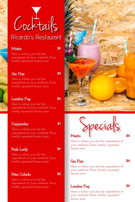 Cocktail Menu Card Template Postermywall