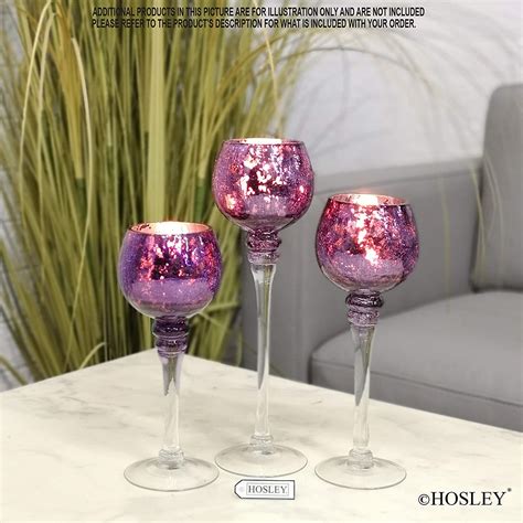 Hosley Set Of 3 Crackle Purple Glass Tealight And Votive Candle Holders