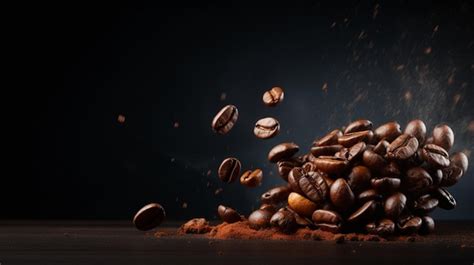 Premium Photo Roasted Coffee Beans Falling In The Air With Black