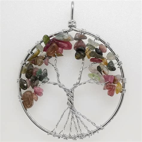 Natural Gemstone Tree Of Life Pendant Charms