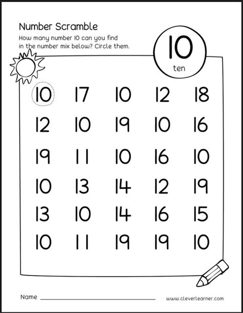 Free Printable Scramble Number Ten Activity Number Activities Preschool