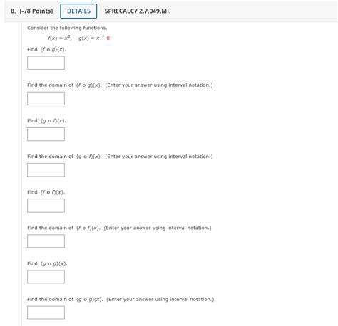 Solved Consider The Following Functions F X X2 G X X 8