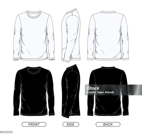 template desain kaos lengan panjang warna hitam  putih tampak depan