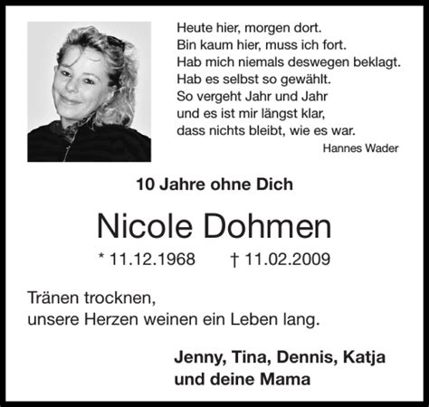 Traueranzeigen Von Nicole Dohmen Aachen Gedenkt