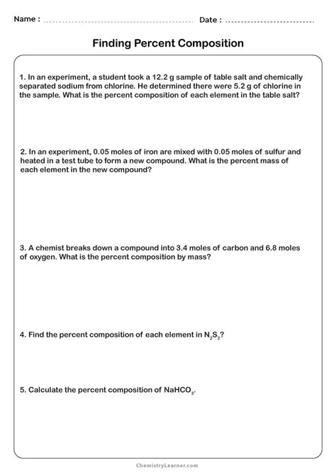 Free Printable Percent Composition Worksheets Worksheets Library