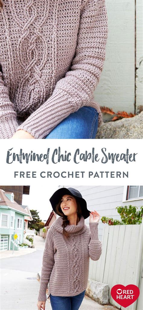 Free Intermediate Red Heart Entwined Chic Cable Sweater Crochet Pattern Yarnspirations