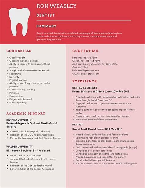 Free Dental Resume Templates Printable Templates