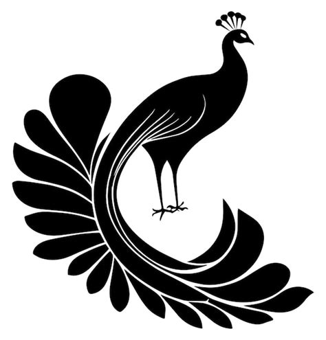 Silueta Vectorial De Pavo Real En Blanco Y Negro Vector Premium