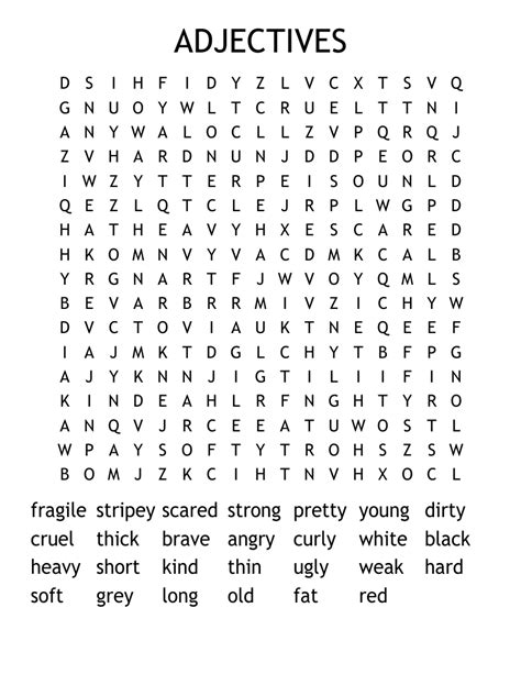 Adjectives Word Search Wordmint