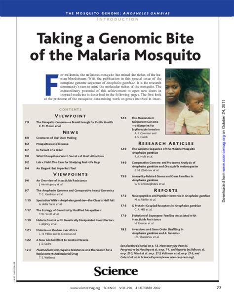 Pdf Taking A Genomic Bite Of The Malaria Mosquito Barbara Jasny