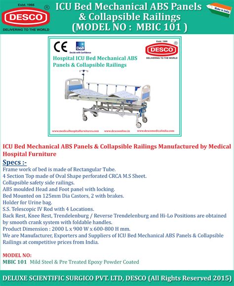 Icu Mechanical Bed Abs Panel And Collapsible Railing Manufacturer India