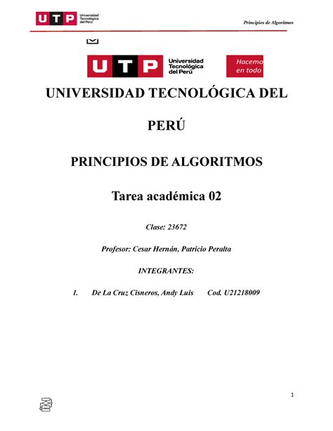 Tarea Académica 2 De P Semana 2 Principios De Algoritmos