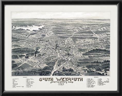 Vintage City Maps - Bird's eye view of South Weymouth, MA 1885