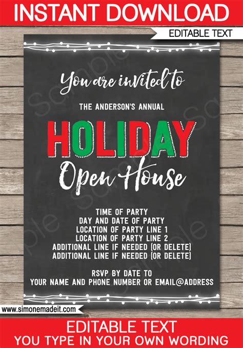 Printable Holiday Party Invitations Template Editable Holiday Party