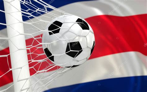 Costa Rica Waving Flag And Soccer Ball In Goal Net Stock Photo