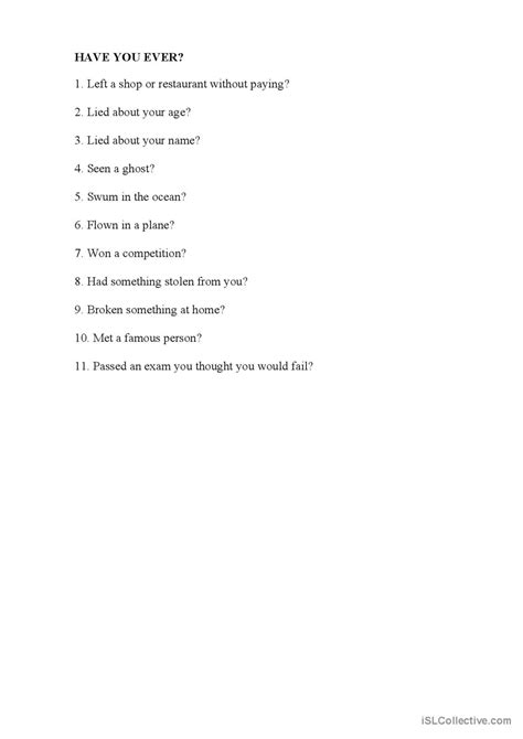 Present Perfect Discussion Starters… English Esl Worksheets Pdf And Doc