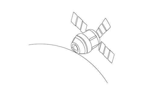 Um desenho de linha contínua de um satélite no espaço exterior conceito