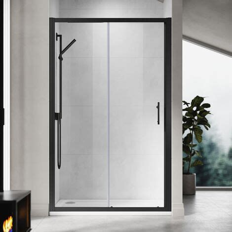 ELEGANT 1100mm Sliding Shower Enclosure Black Frame Shower Door 6mm