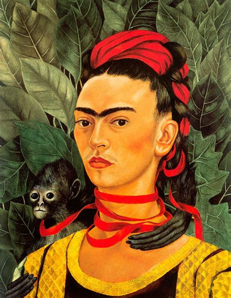 Self Portrait With A Monkey A By Frida Kahlo Quality Canvas Print