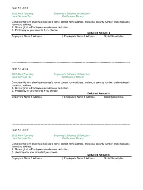 Fillable Online Lst Form Employees Evidence Of Deduction Fax Email