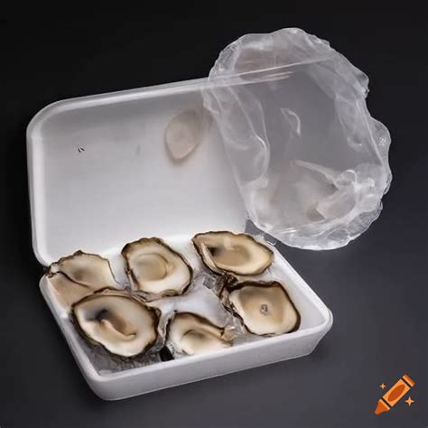 Oyster Shells In Clear Plastic Packaging In A Styrofoam Box On Craiyon